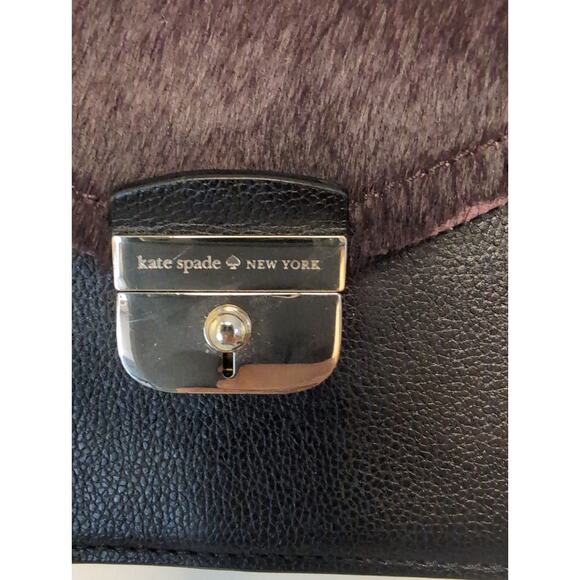 Kate Spade leather calf Hyde Place Sayra flap front Aubergine blk crossbody - Picture 2 of 12